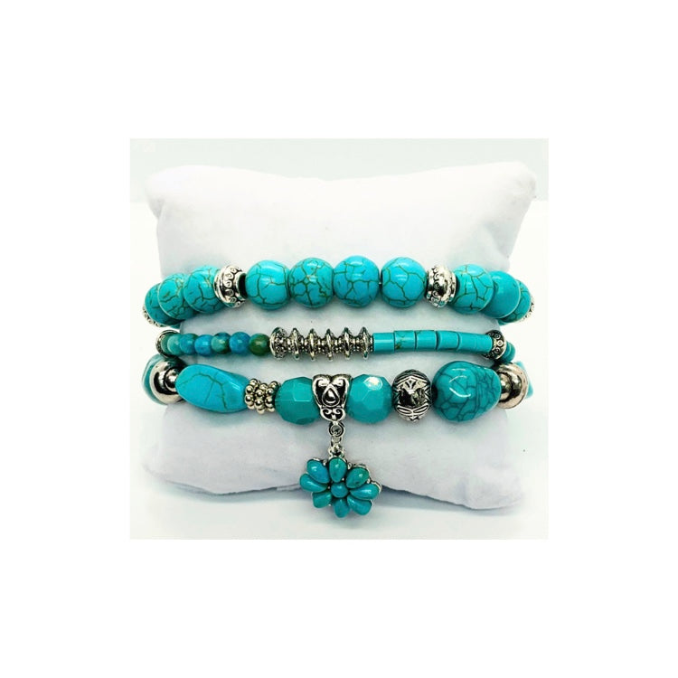 Turquoise and Sliver Set of Stretch Beaded Bracelets