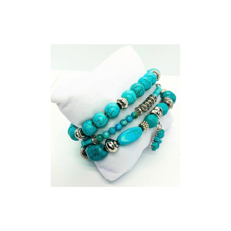 Turquoise and Sliver Set of Stretch Beaded Bracelets