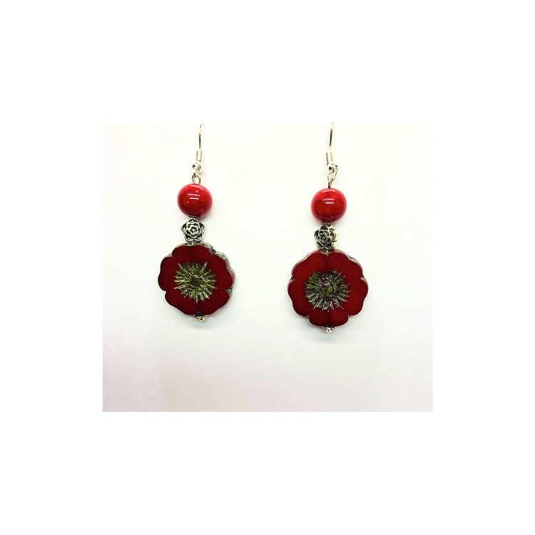 Red Picasso Dangle Flower Bead Earring