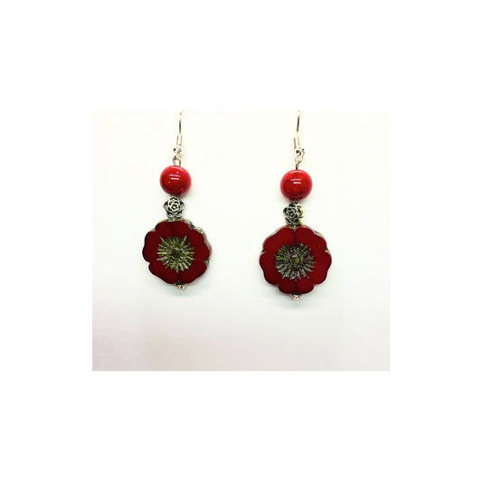 Red Picasso Dangle Flower Bead Earring