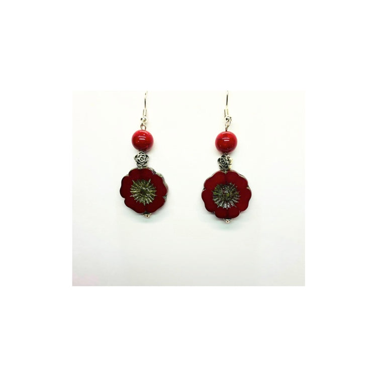 Red Picasso Dangle Flower Bead Earring