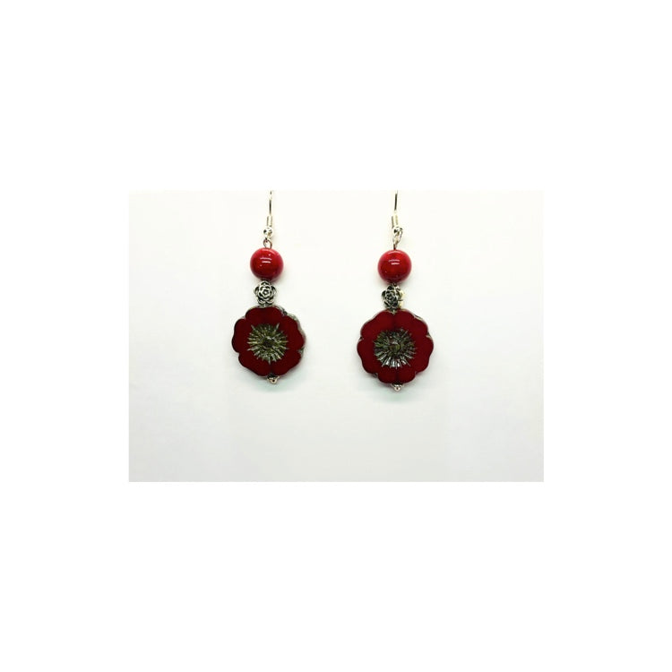 Red Picasso Dangle Flower Bead Earring