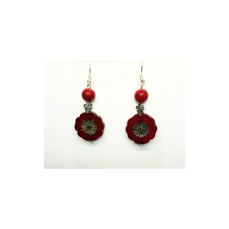 Red Picasso Dangle Flower Bead Earring