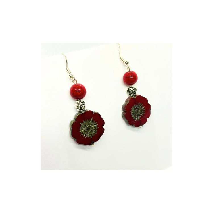 Red Picasso Dangle Flower Bead Earring
