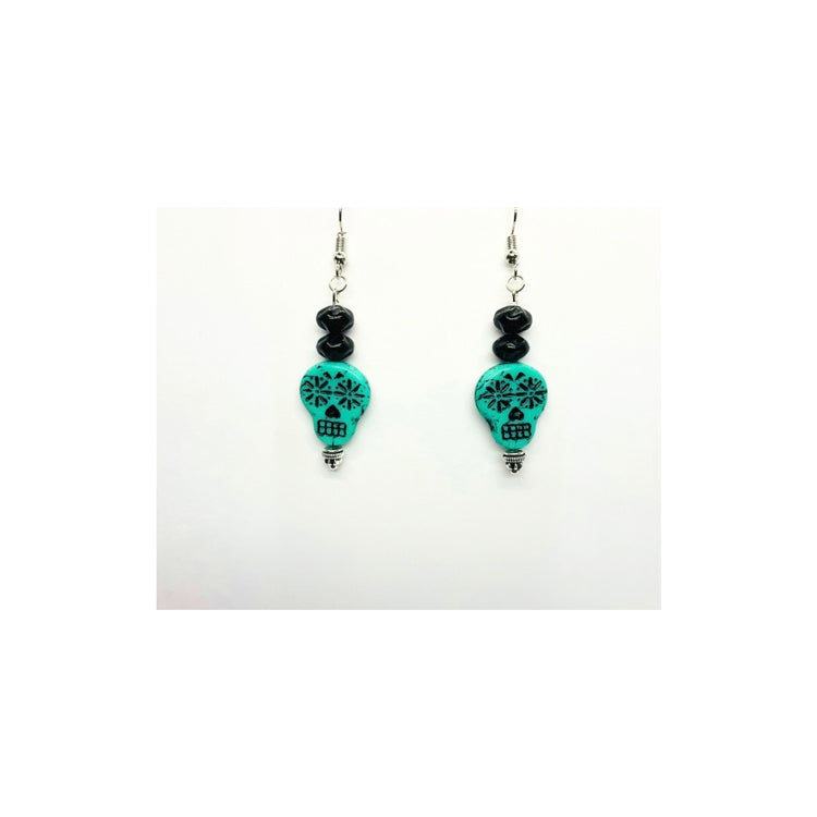 Teal and Black Sugar Skull Dangle Earring