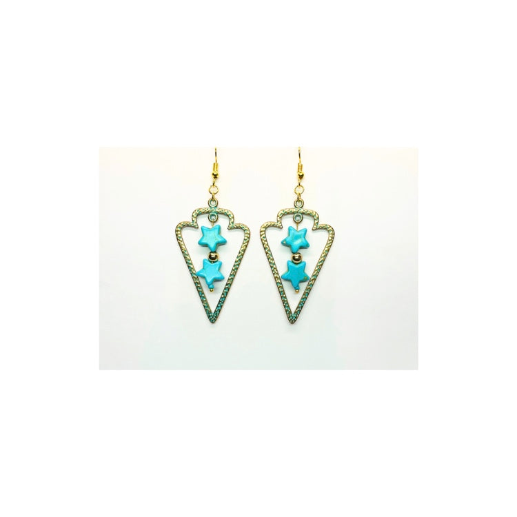 Patina Tarnished Arrowhead Dangle with Turquoise Star Charm Earrings