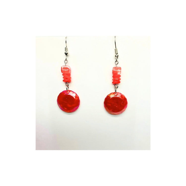 Rose Red Disk Dangle with Embellishment Beads - Simple Yet Distinctive Accessories for Women