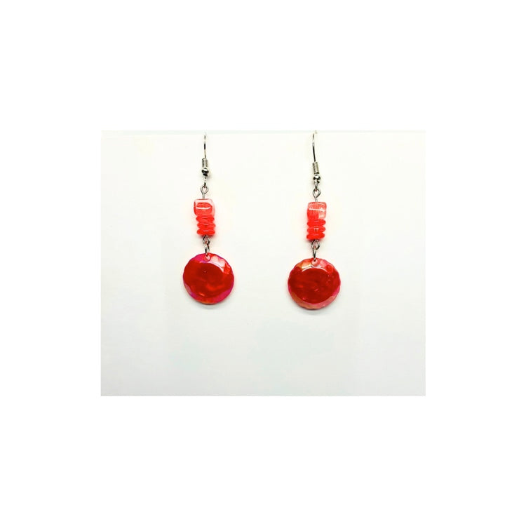 Rose Red Disk Dangle with Embellishment Beads - Simple Yet Distinctive Accessories for Women