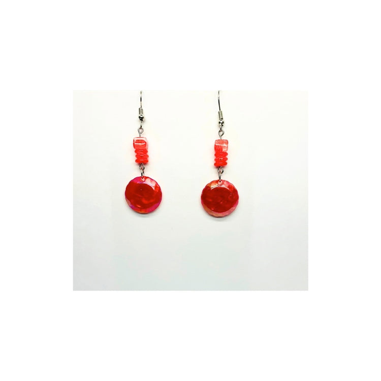 Rose Red Disk Dangle with Embellishment Beads - Simple Yet Distinctive Accessories for Women