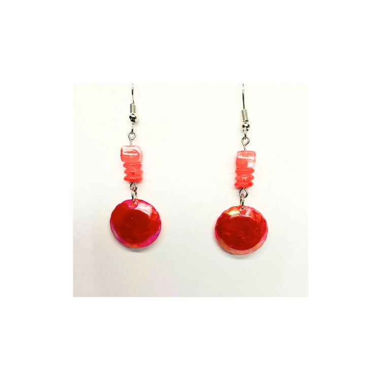 Rose Red Disk Dangle with Embellishment Beads - Simple Yet Distinctive Accessories for Women