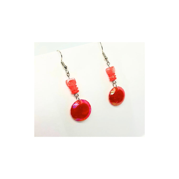 Rose Red Disk Dangle with Embellishment Beads - Simple Yet Distinctive Accessories for Women