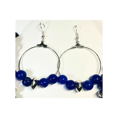 Blue and Green Chrysocolla Beaded Necklace and Earrings with a Blue Pendant