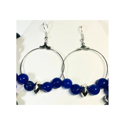 Blue and Green Chrysocolla Beaded Necklace and Earrings with a Blue Pendant