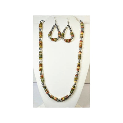 Natural Unakite Disk Stone with Silver Disk Necklace