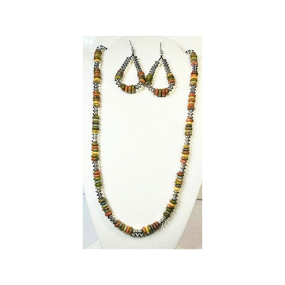 Natural Unakite Disk Stone with Silver Disk Necklace