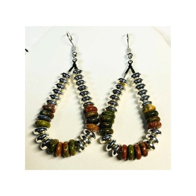 Natural Unakite Disk Stone with Silver Disk Necklace