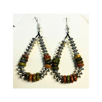 Natural Unakite Disk Stone with Silver Disk Necklace