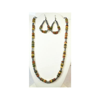 Natural Unakite Disk Stone with Silver Disk Necklace