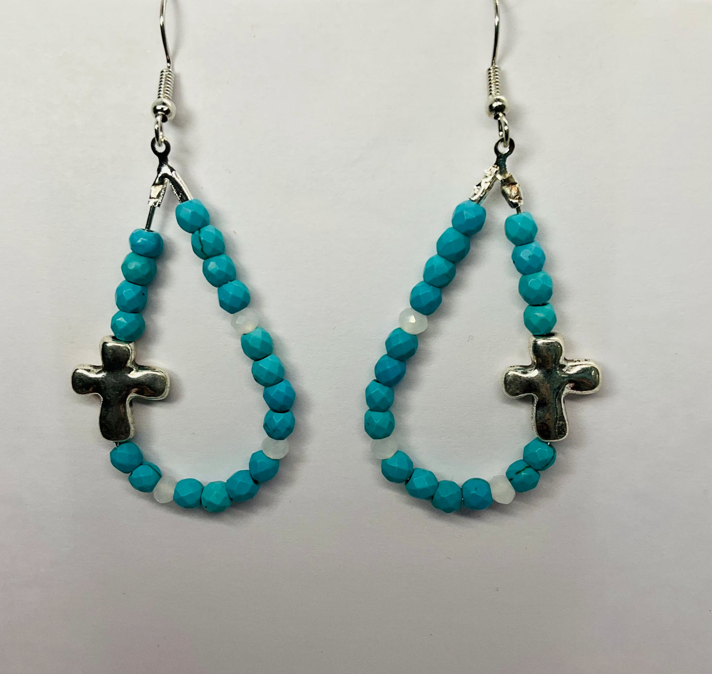 Amethyst Teardrop Dangle Earring with Silver Cross