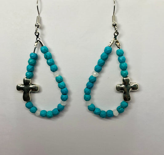 Amethyst Teardrop Dangle Earring with Silver Cross