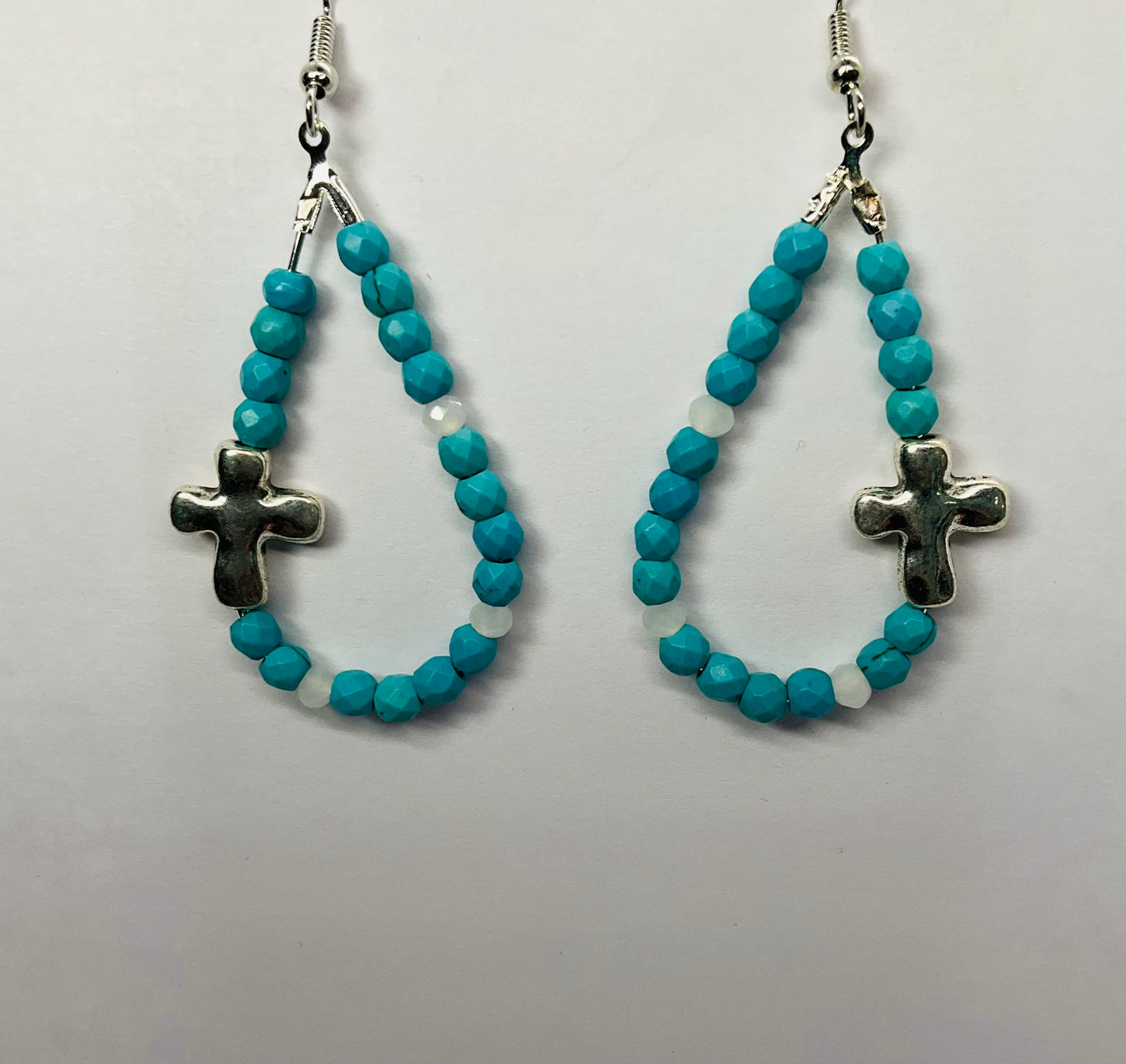 Amethyst Teardrop Dangle Earring with Silver Cross