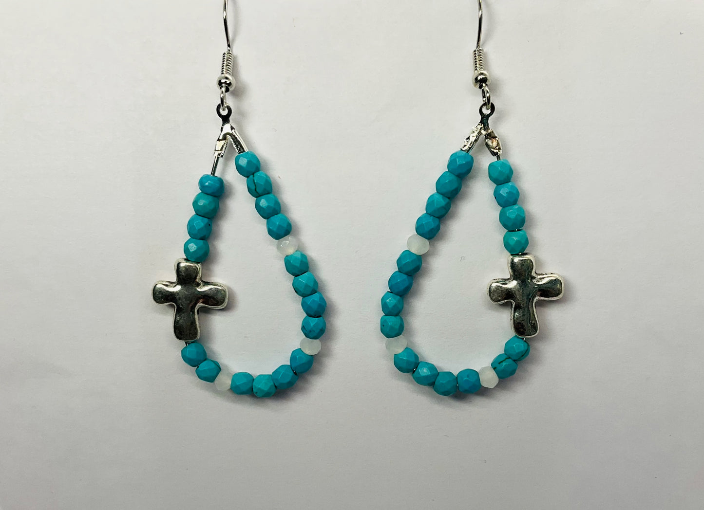 Amethyst Teardrop Dangle Earring with Silver Cross