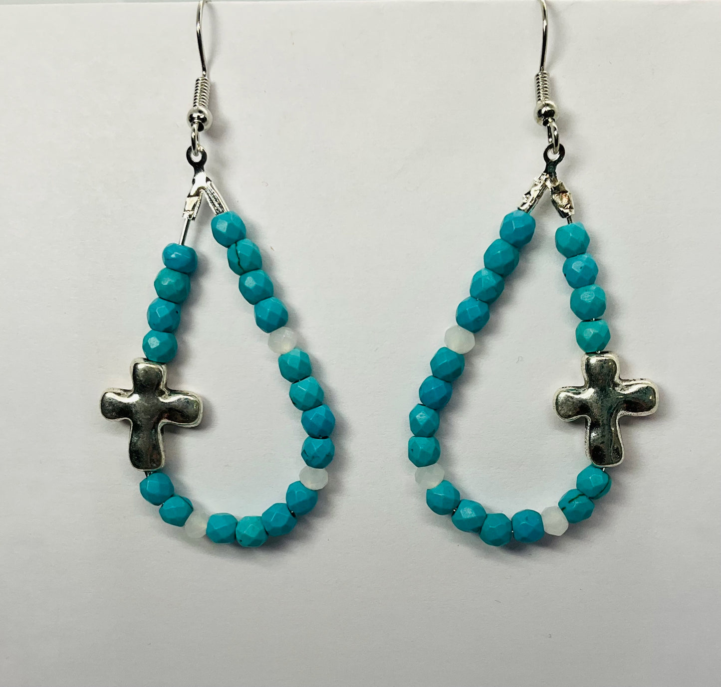 Amethyst Teardrop Dangle Earring with Silver Cross