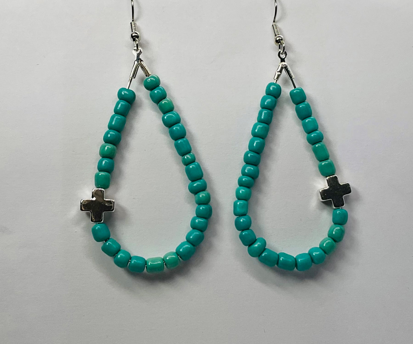 Turquoise Seed Bead Teardrop Cross Dangle Lightweight, Trendy Style