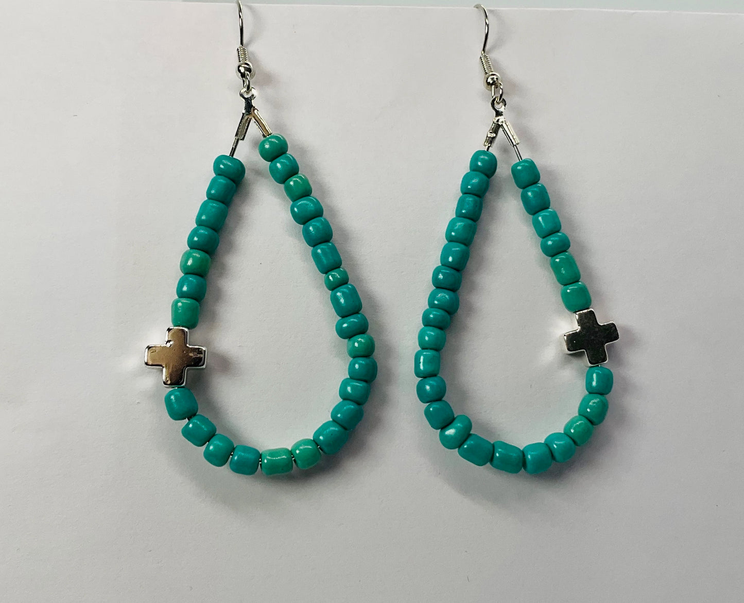 Turquoise Seed Bead Teardrop Cross Dangle Lightweight, Trendy Style