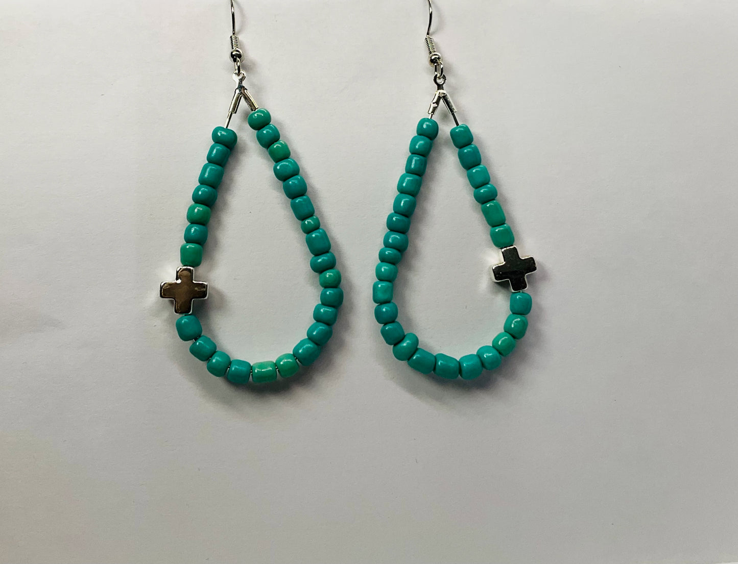 Turquoise Seed Bead Teardrop Cross Dangle Lightweight, Trendy Style