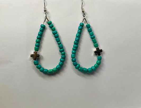 Turquoise Seed Bead Teardrop Cross Dangle Lightweight, Trendy Style