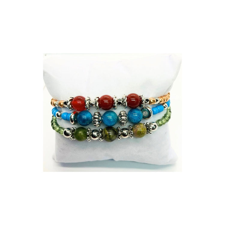 Beaded Stretch Set of Three Bracelets - Colorful Bead Design Bracelet Collection