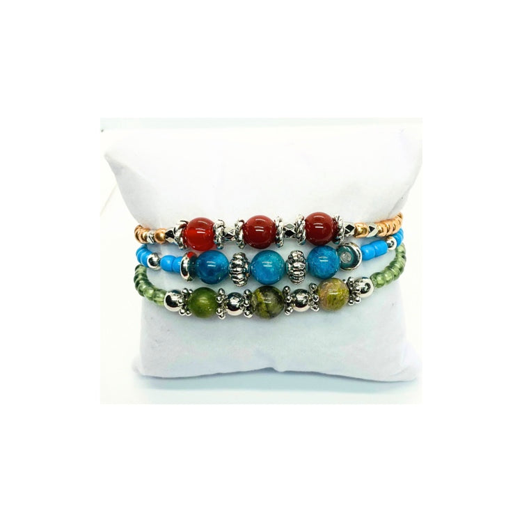 Beaded Stretch Set of Three Bracelets - Colorful Bead Design Bracelet Collection