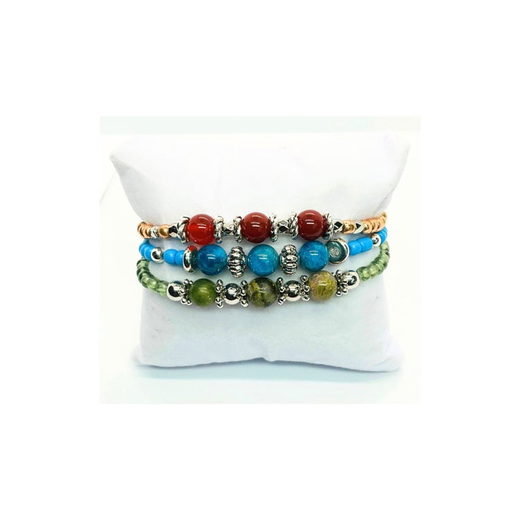 Beaded Stretch Set of Three Bracelets - Colorful Bead Design Bracelet Collection