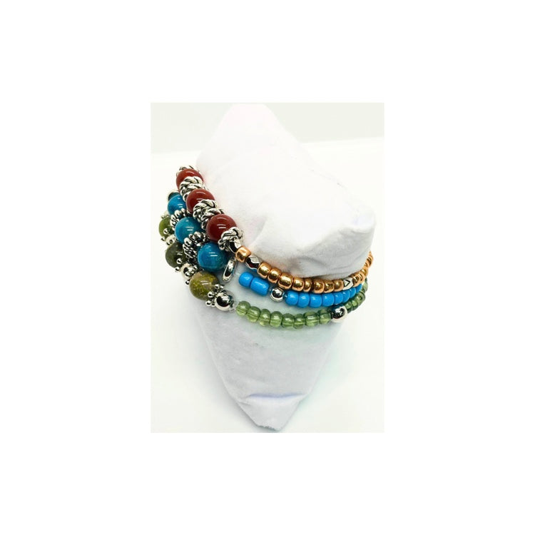 Beaded Stretch Set of Three Bracelets - Colorful Bead Design Bracelet Collection