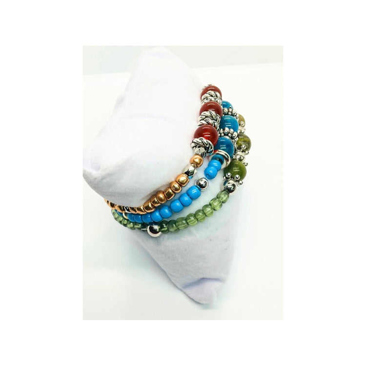 Beaded Stretch Set of Three Bracelets - Colorful Bead Design Bracelet Collection