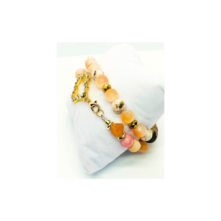 Light Coral Beaded Bracelet Set of Two with Cross Rhinestone Charm Fashion Jewelry Accessories for Bracelet Wearers