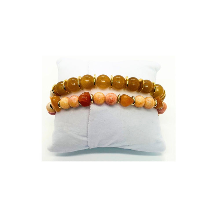 Light Coral Beaded Bracelet Set of Two with Cross Rhinestone Charm Fashion Jewelry Accessories for Bracelet Wearers