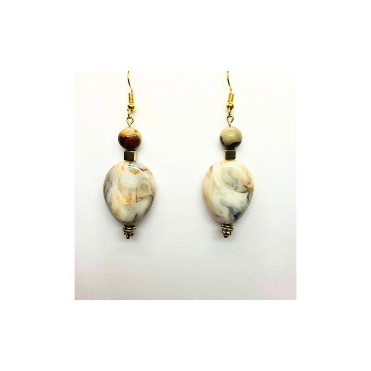 Marble Teardrop Stone Dangle with Gold Bead Embellishment