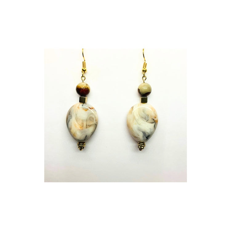 Marble Teardrop Stone Dangle with Gold Bead Embellishment