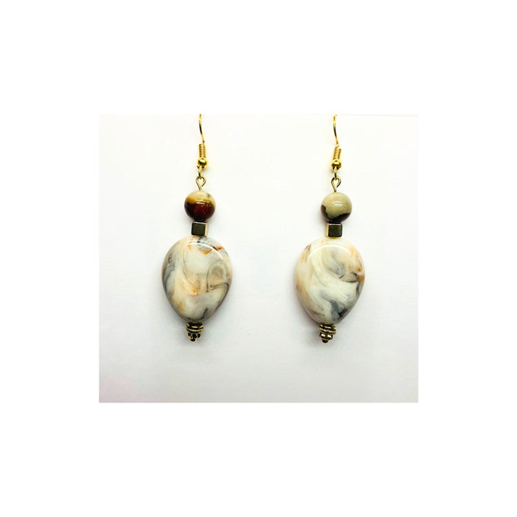 Marble Teardrop Stone Dangle with Gold Bead Embellishment
