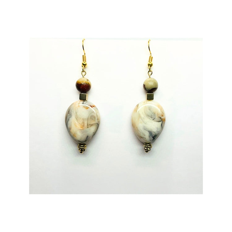 Marble Teardrop Stone Dangle with Gold Bead Embellishment