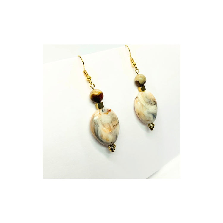 Marble Teardrop Stone Dangle with Gold Bead Embellishment