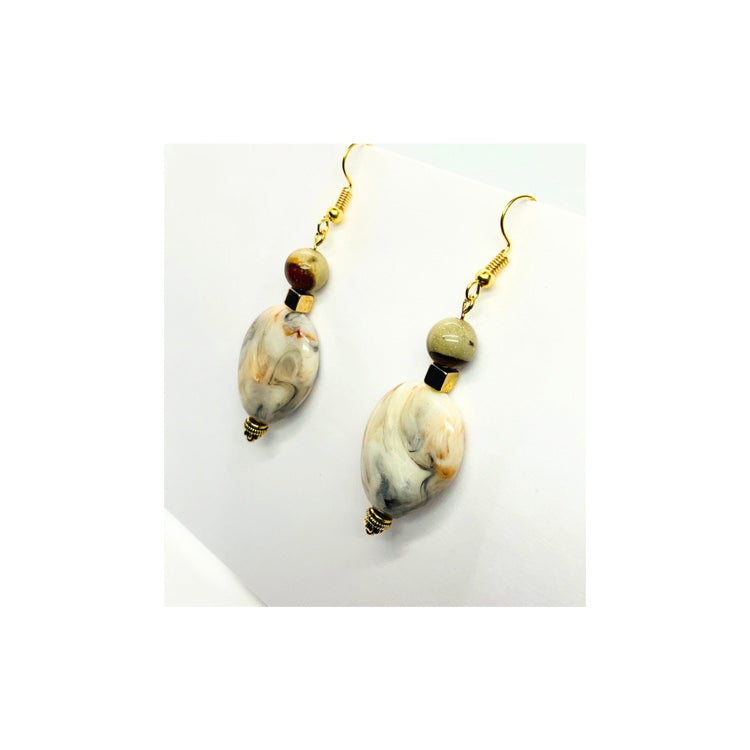 Marble Teardrop Stone Dangle with Gold Bead Embellishment