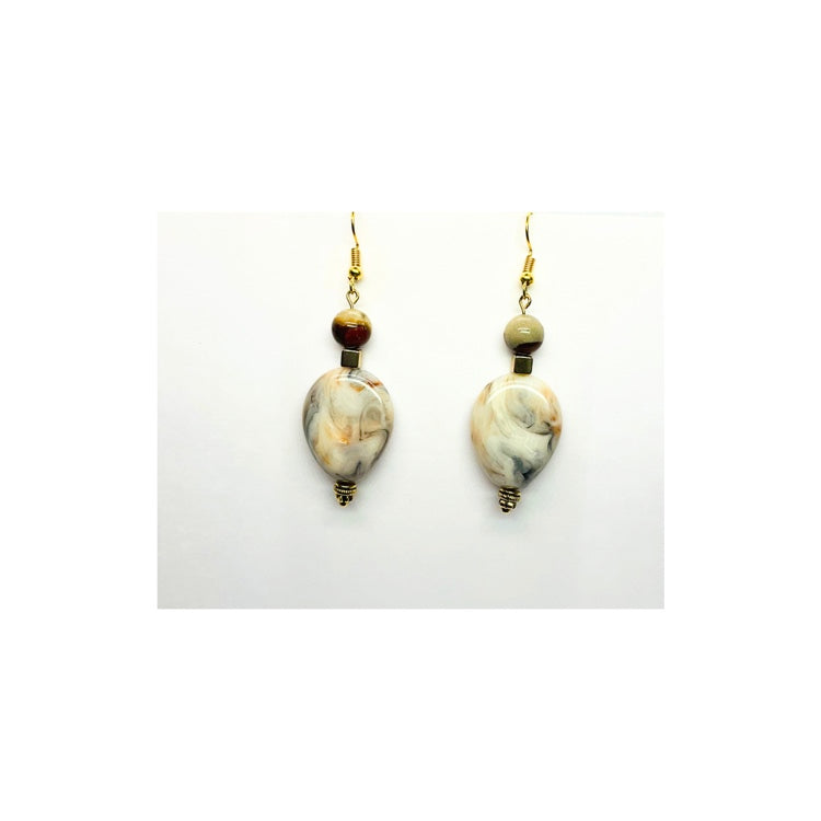 Marble Teardrop Stone Dangle with Gold Bead Embellishment