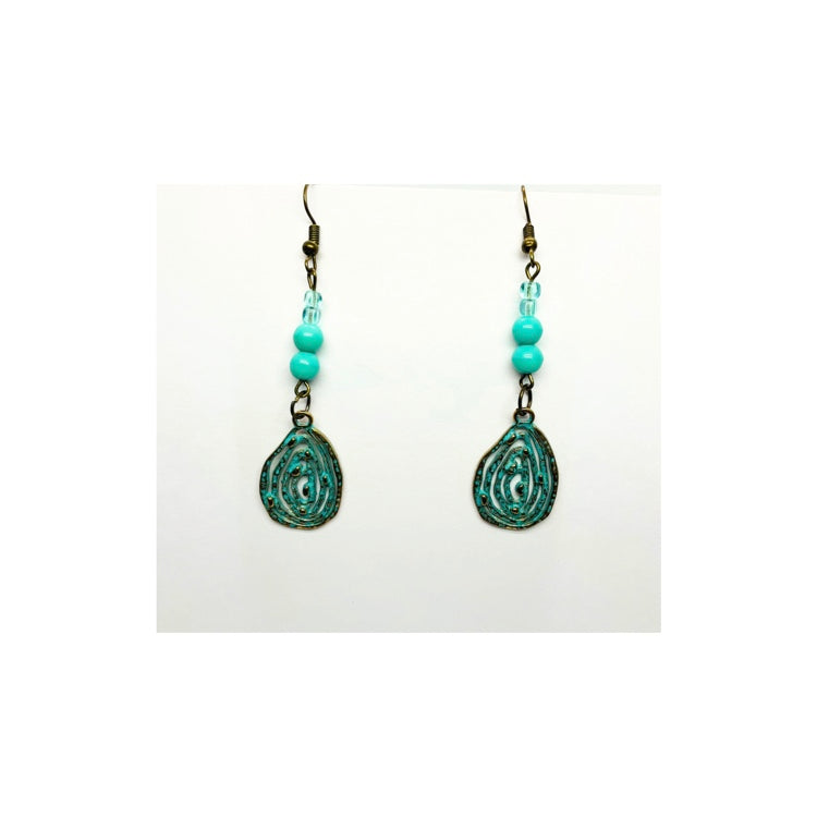 Gold and Turquoise Patina Dangle Metal Teardrop Charm Earring