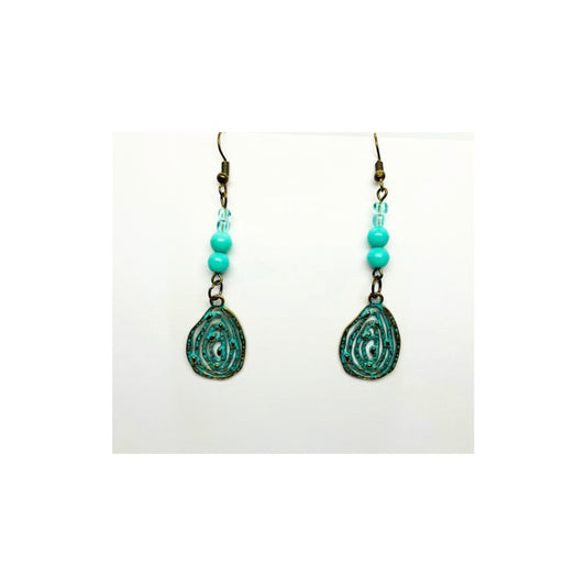 Gold and Turquoise Patina Dangle Metal Teardrop Charm Earring