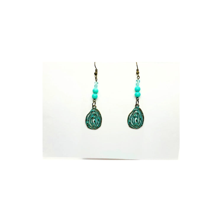 Gold and Turquoise Patina Dangle Metal Teardrop Charm Earring