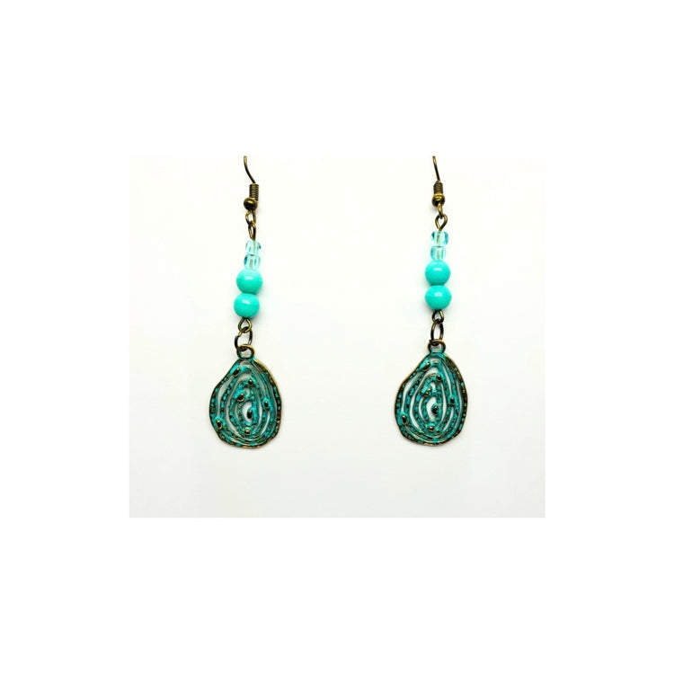 Gold and Turquoise Patina Dangle Metal Teardrop Charm Earring