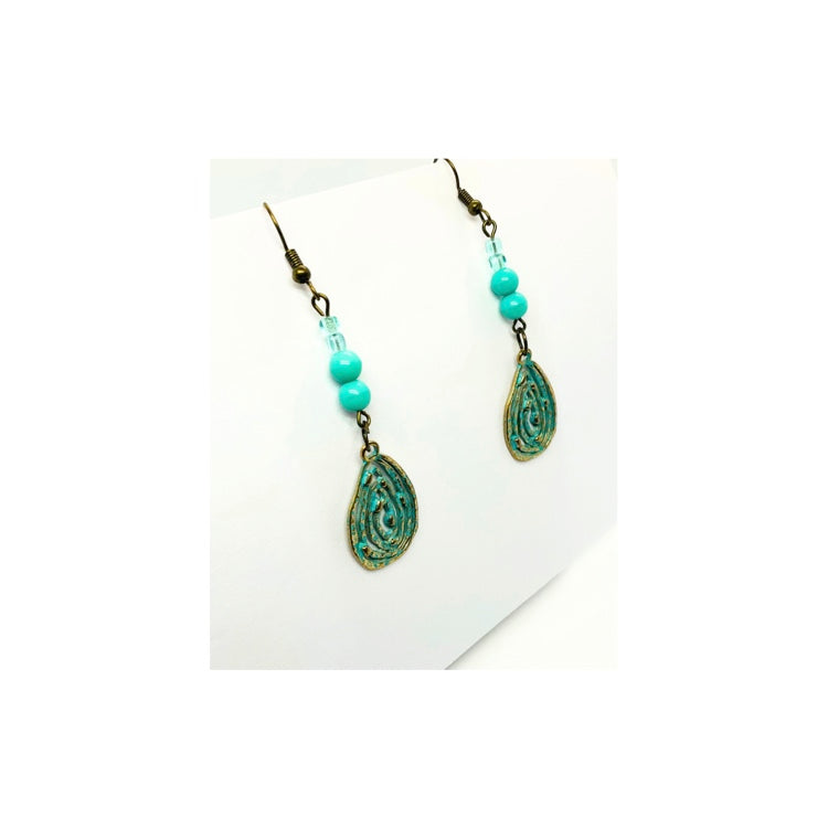 Gold and Turquoise Patina Dangle Metal Teardrop Charm Earring